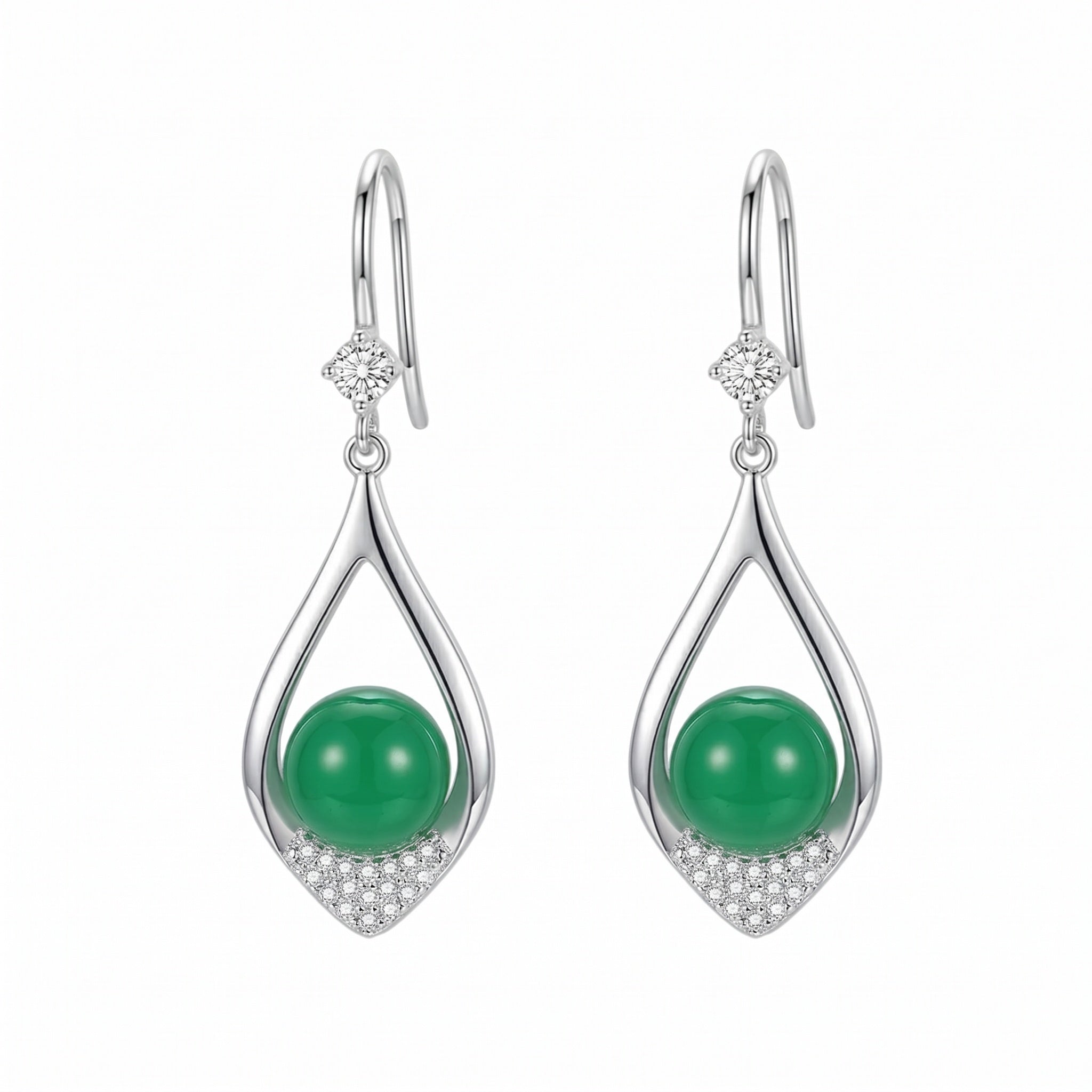 Elegant Green Chalcedony Teardrop Earrings