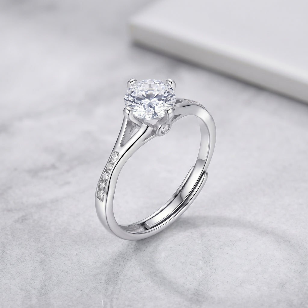 Sterling Silver Adjustable Cubic Zirconia Solitaire Ring