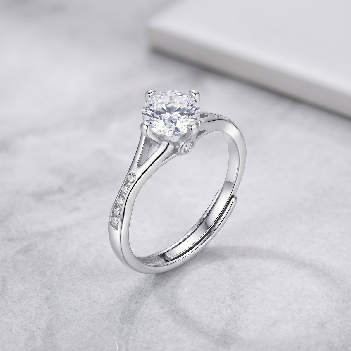 Sterling Silver Adjustable Cubic Zirconia Solitaire Ring