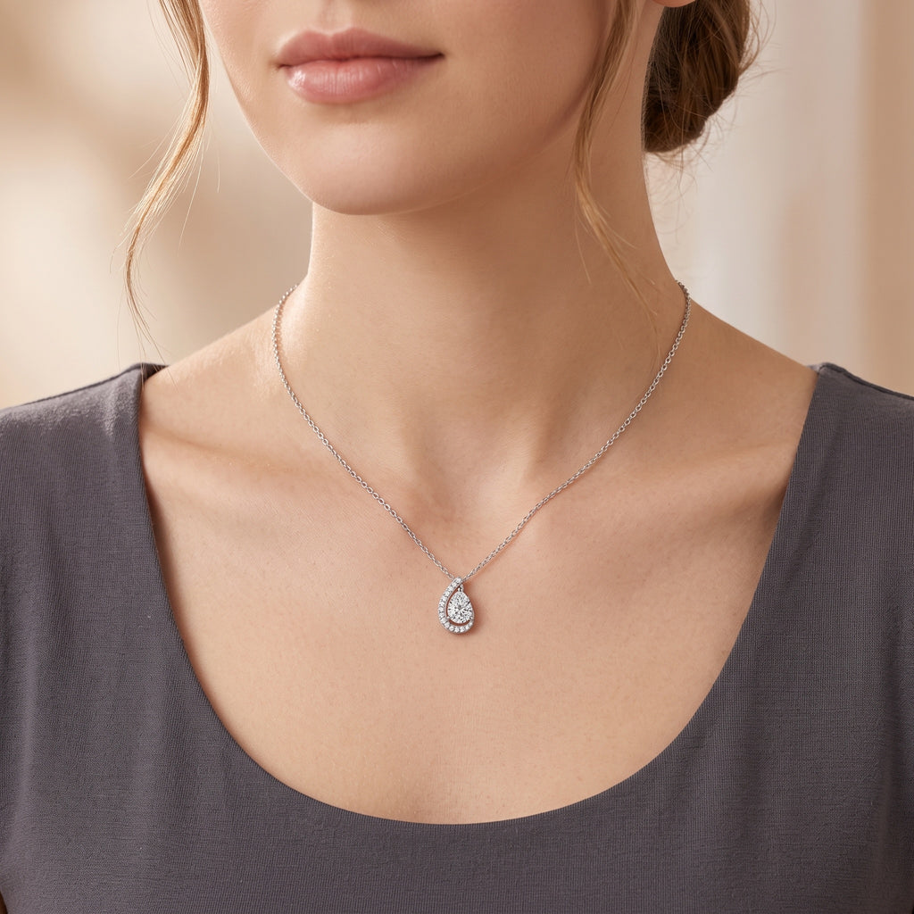 Sterling Silver Pear-Cut Moissanite Teardrop Necklace