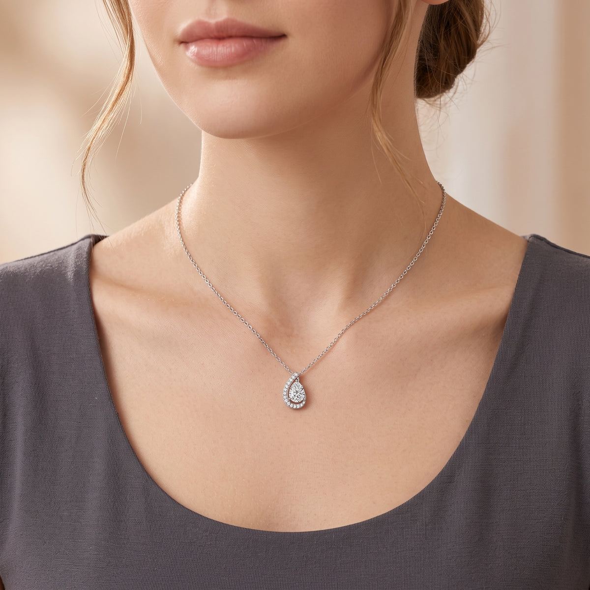 Sterling Silver Pear-Cut Moissanite Teardrop Necklace