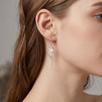Sterling Silver Twisted Marquise Flower Tassel Drop Earrings