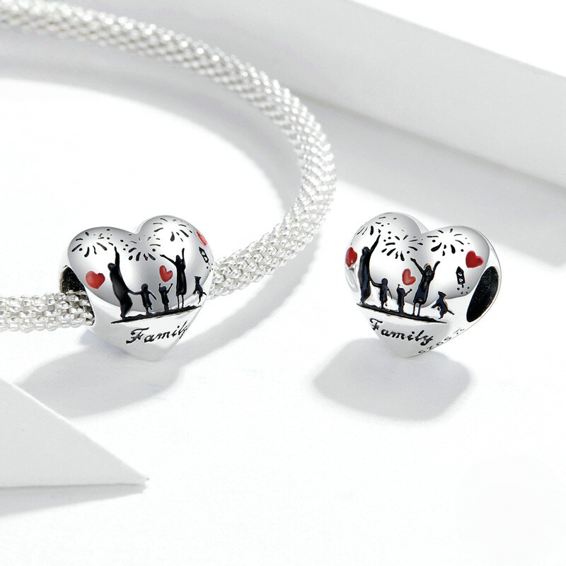 Sterling Silver Love Heart Family Charm Bead