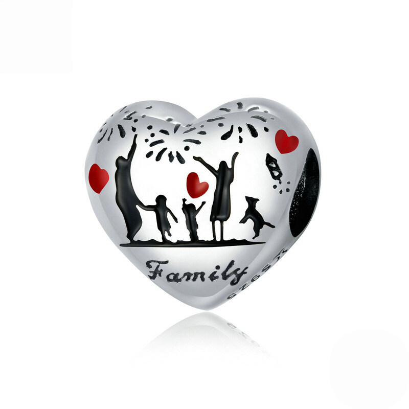 Sterling Silver Love Heart Family Charm Bead