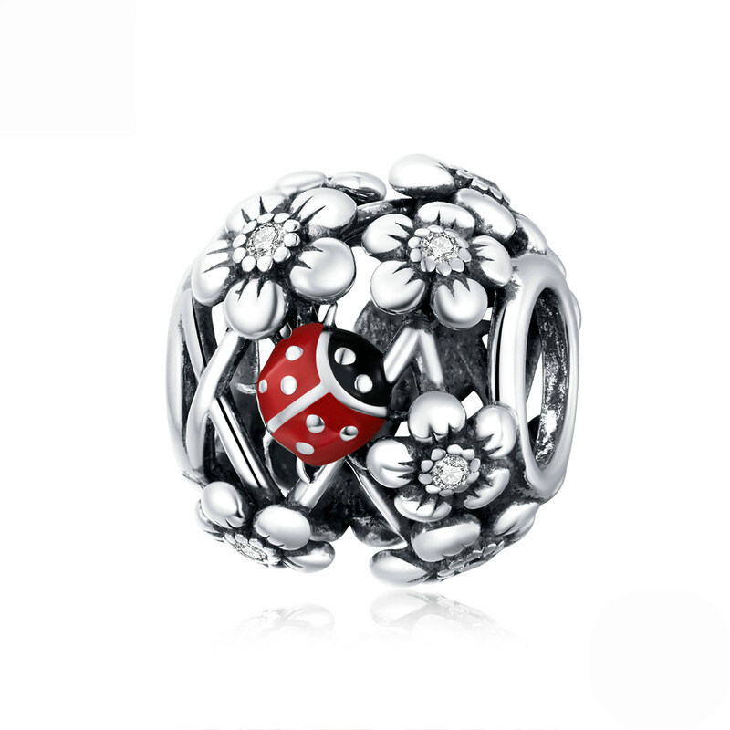 Sterling Silver Blue Enamel Floral Charm Bead Collection