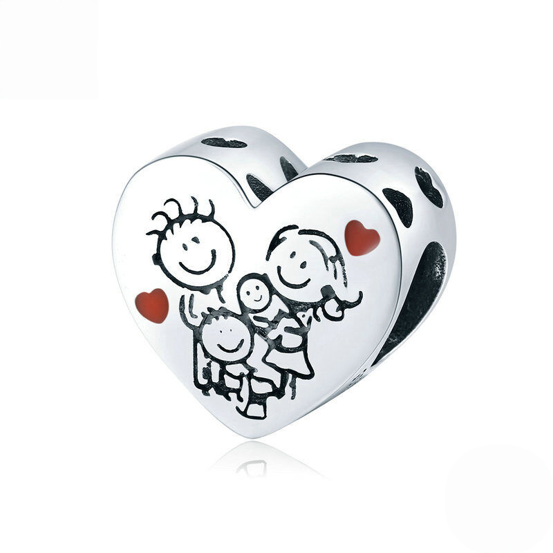 Sterling Silver Love Heart Family Charm Bead