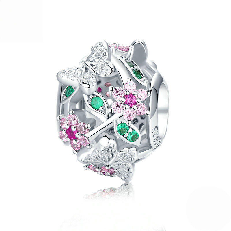 Sterling Silver Blue Enamel Floral Charm Bead Collection