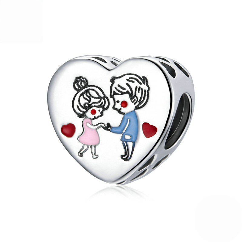 Sterling Silver Love Heart Family Charm Bead