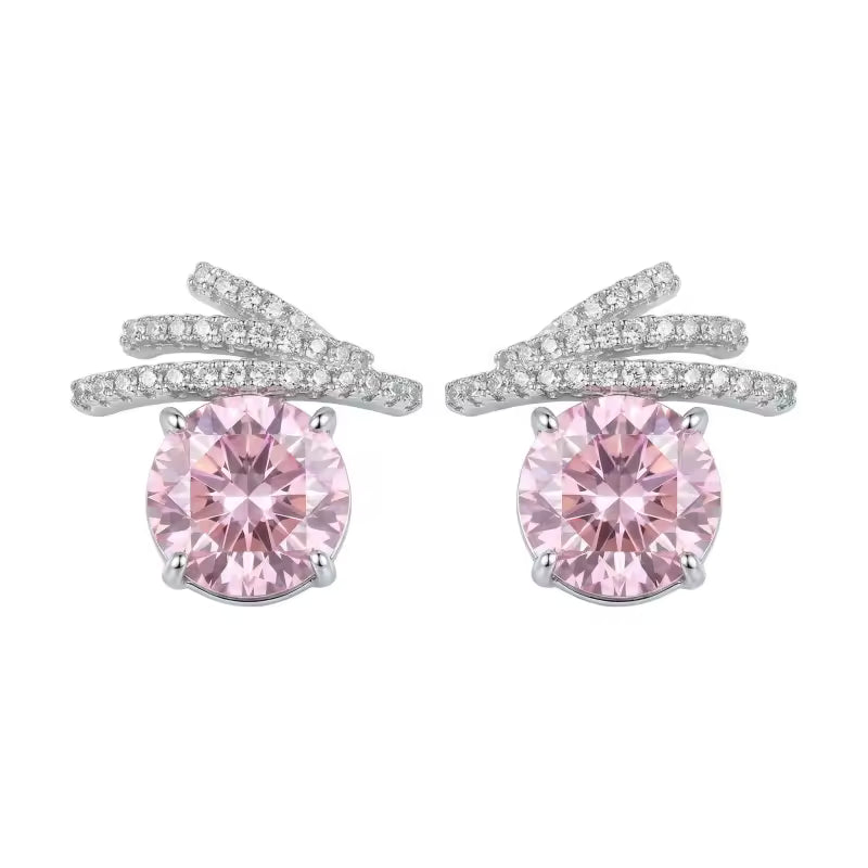 Sterling Silver Pink Cubic Zirconia Wing Stud Earrings