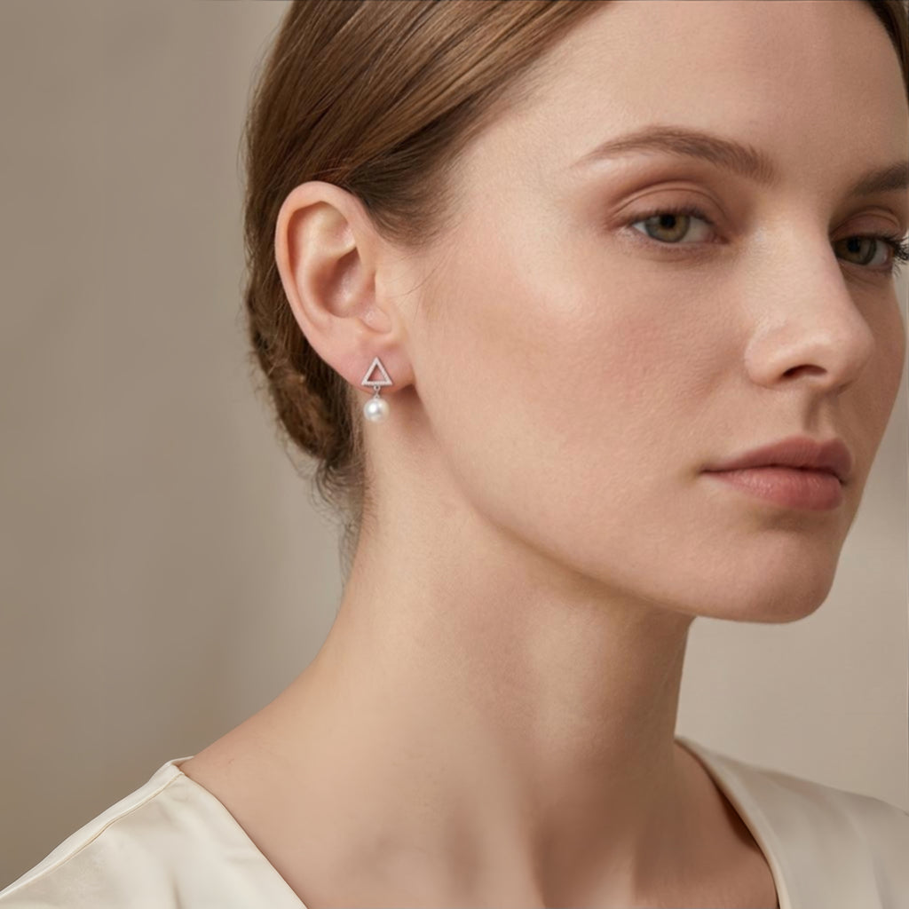 Elegant Triangle CZ Pearl Drop Earrings