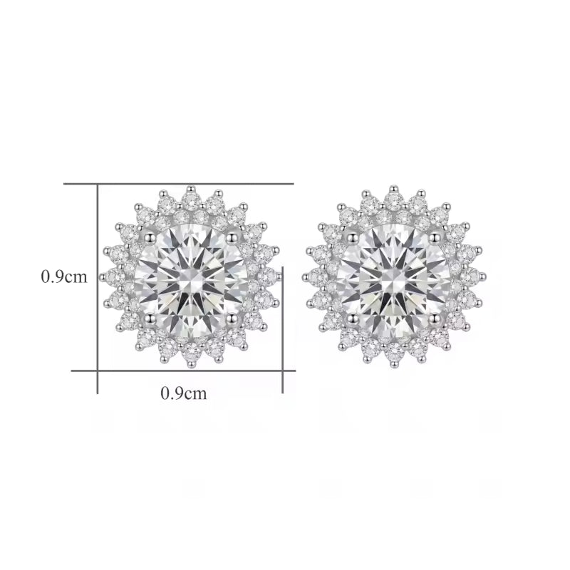 Sterling Silver Snowflake Moissanite Halo Stud Earrings
