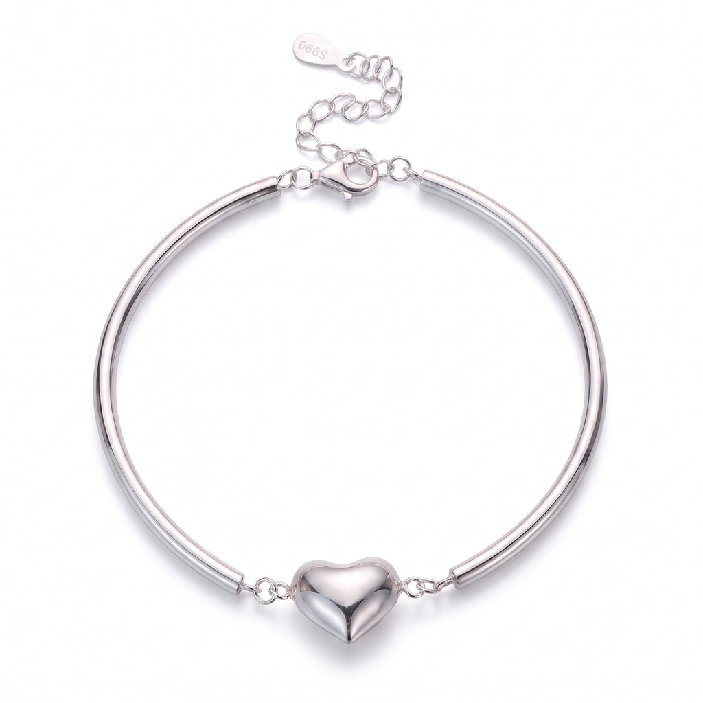 Sterling Silver Puffed Heart Smooth Tube Bracelet