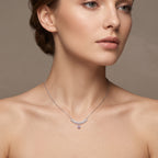 Sterling Silver Pink Moissanite Curved Pendant Necklace – Pave Collar Design
