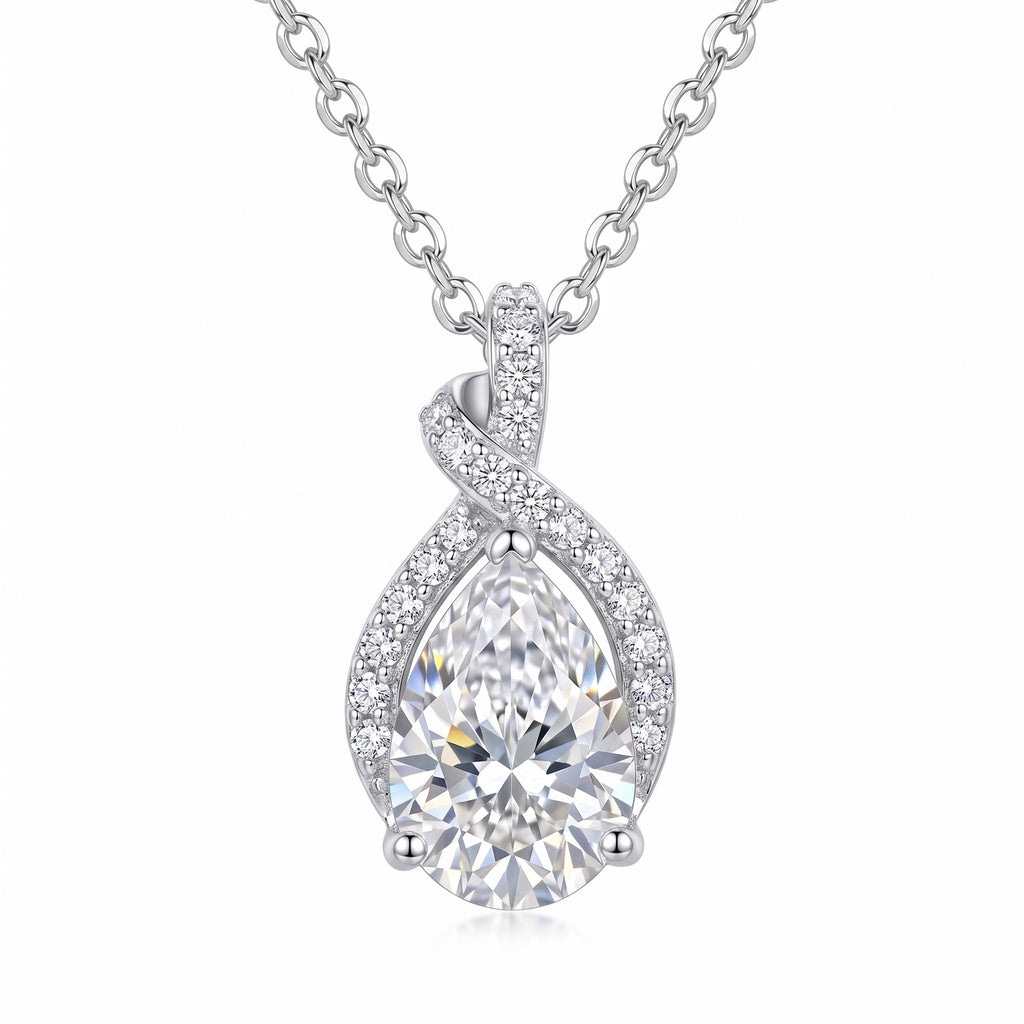 Sterling Silver Pear Moissanite Pendant Necklace