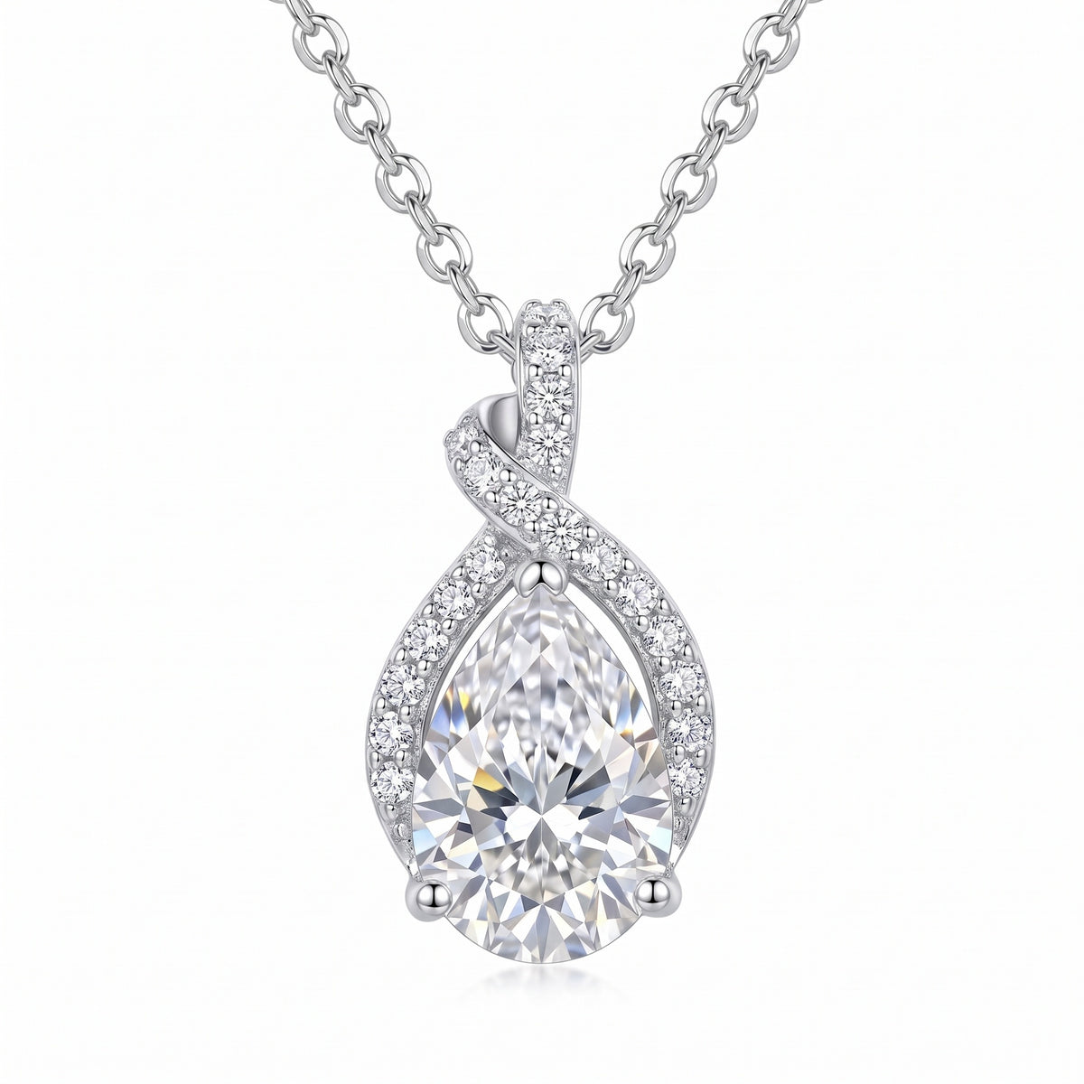 Sterling Silver Pear Moissanite Pendant Necklace