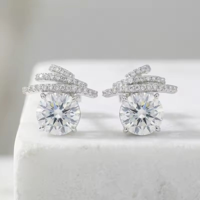 Sterling Silver Wave Cubic Zirconia Stud Earrings