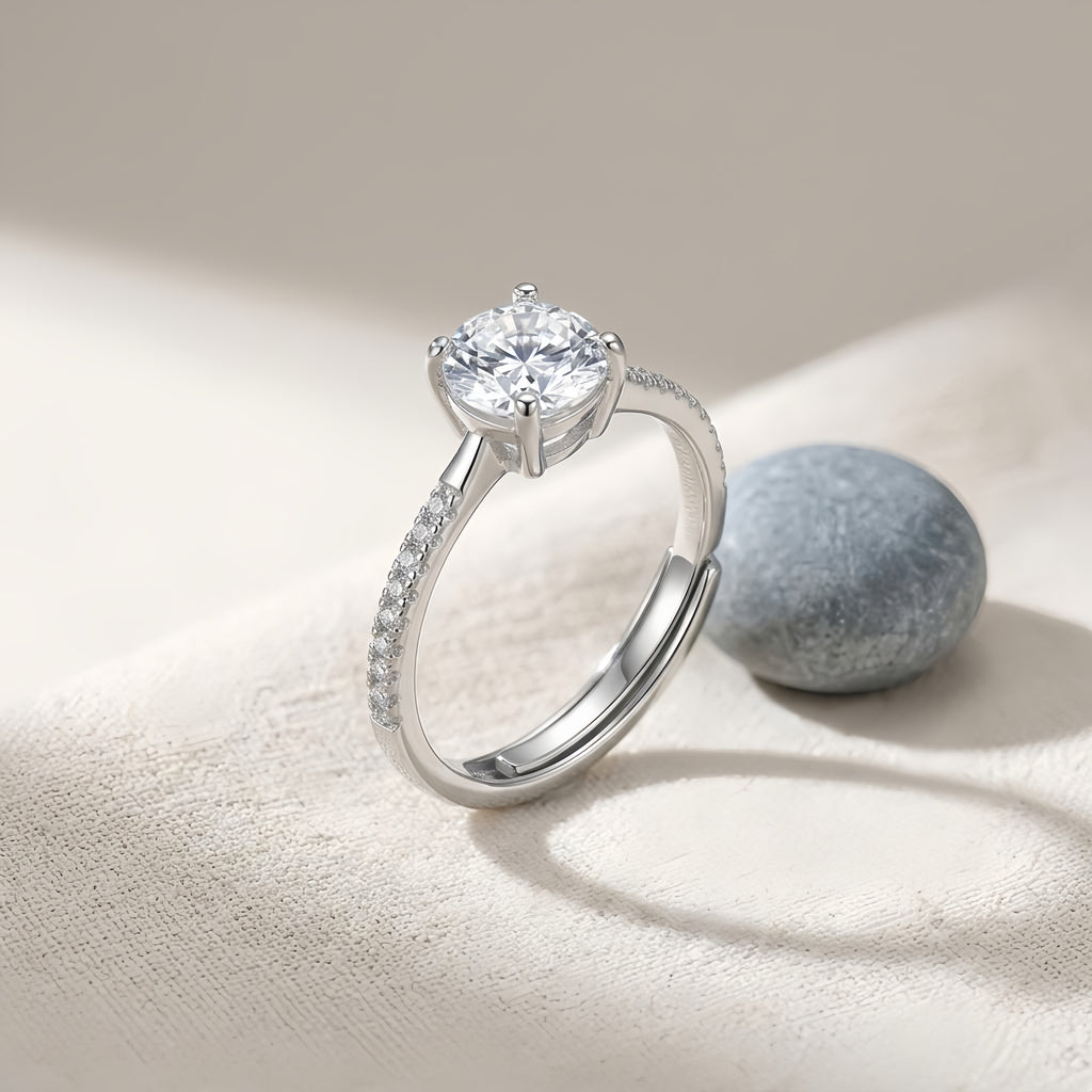 Sterling Silver Adjustable Cubic Zirconia Solitaire Ring