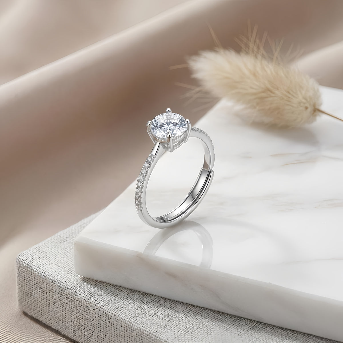 Sterling Silver Adjustable Cubic Zirconia Solitaire Ring