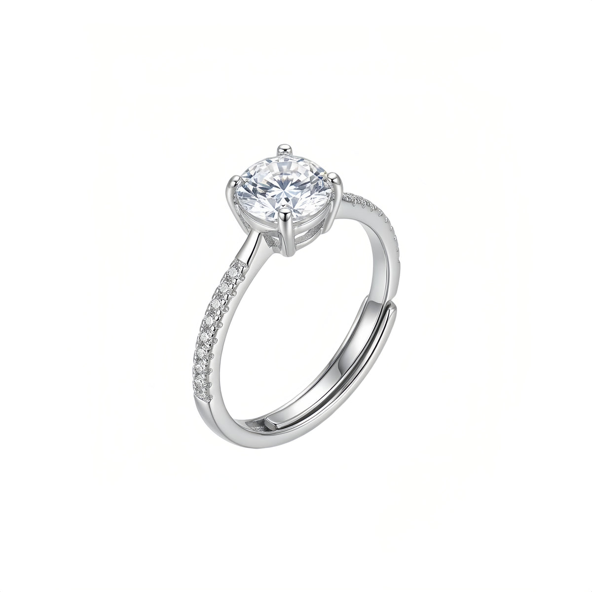 Sterling Silver Adjustable Cubic Zirconia Solitaire Ring