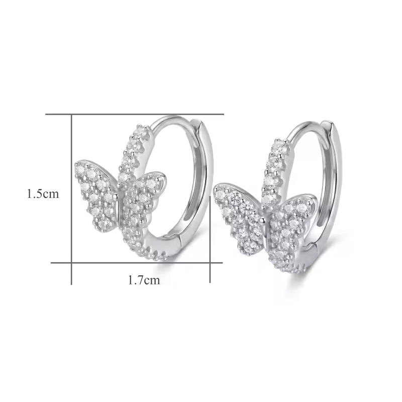 Sterling Silver Butterfly Moissanite Huggie Hoops