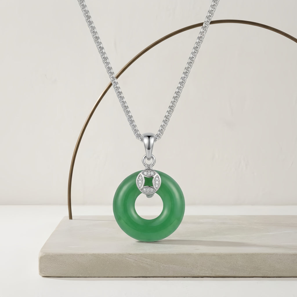 Green Jade Pendant Necklace with CZ Accent