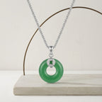 Green Jade Pendant Necklace with CZ Accent