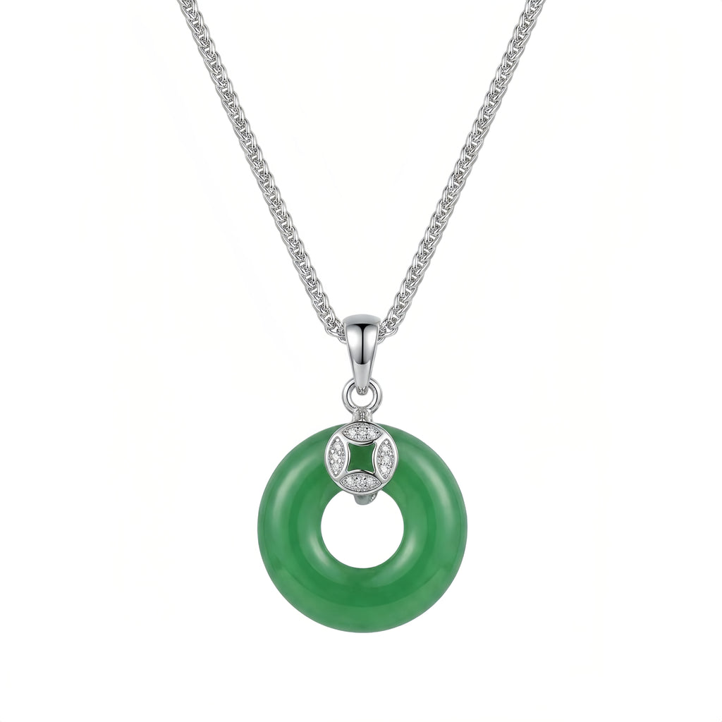 Green Jade Pendant Necklace with CZ Accent