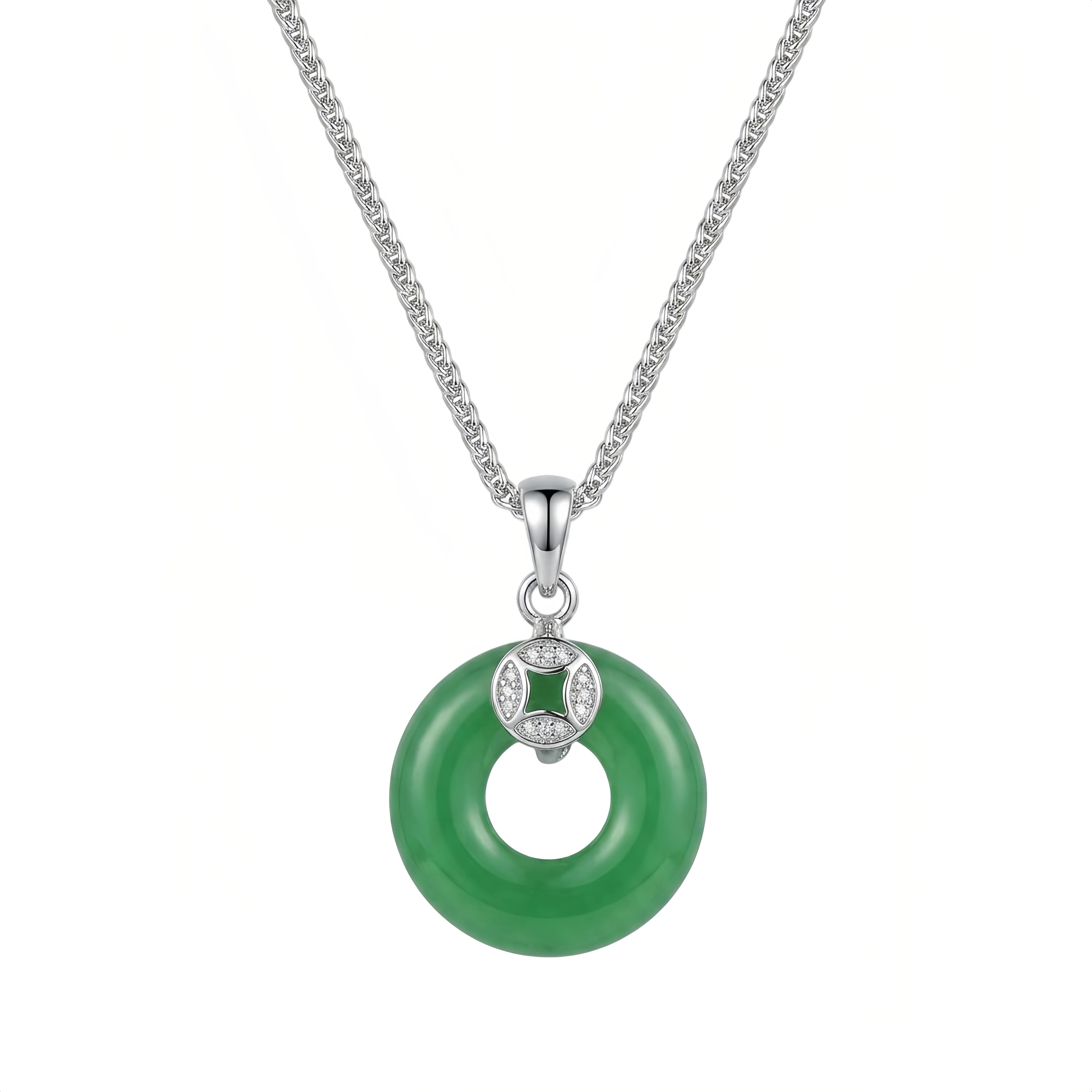 Green Jade Pendant Necklace with CZ Accent
