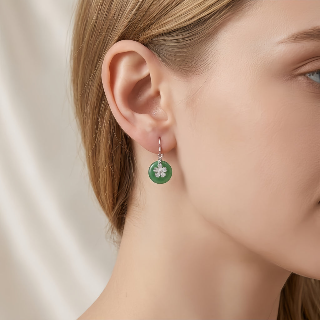 Elegant Green Jade  Flower Drop Earring