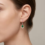 Pear-Shaped Green Jadeite and CZ Drop Earring