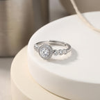 Sterling Silver Adjustable Halo Cubic Zirconia Ring