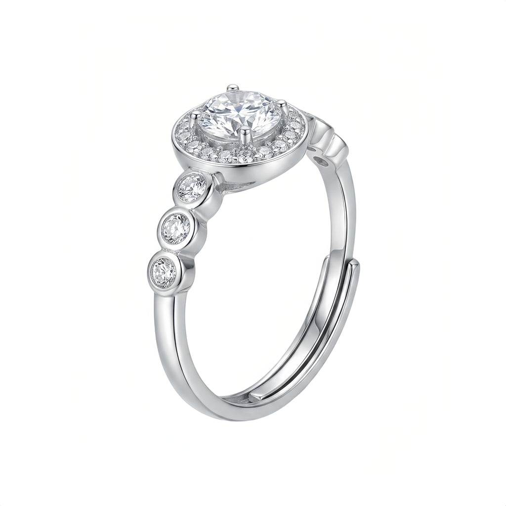 Sterling Silver Adjustable Halo Cubic Zirconia Ring
