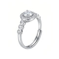 Sterling Silver Adjustable Halo Cubic Zirconia Ring