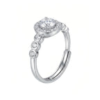 Sterling Silver Adjustable Halo Cubic Zirconia Ring