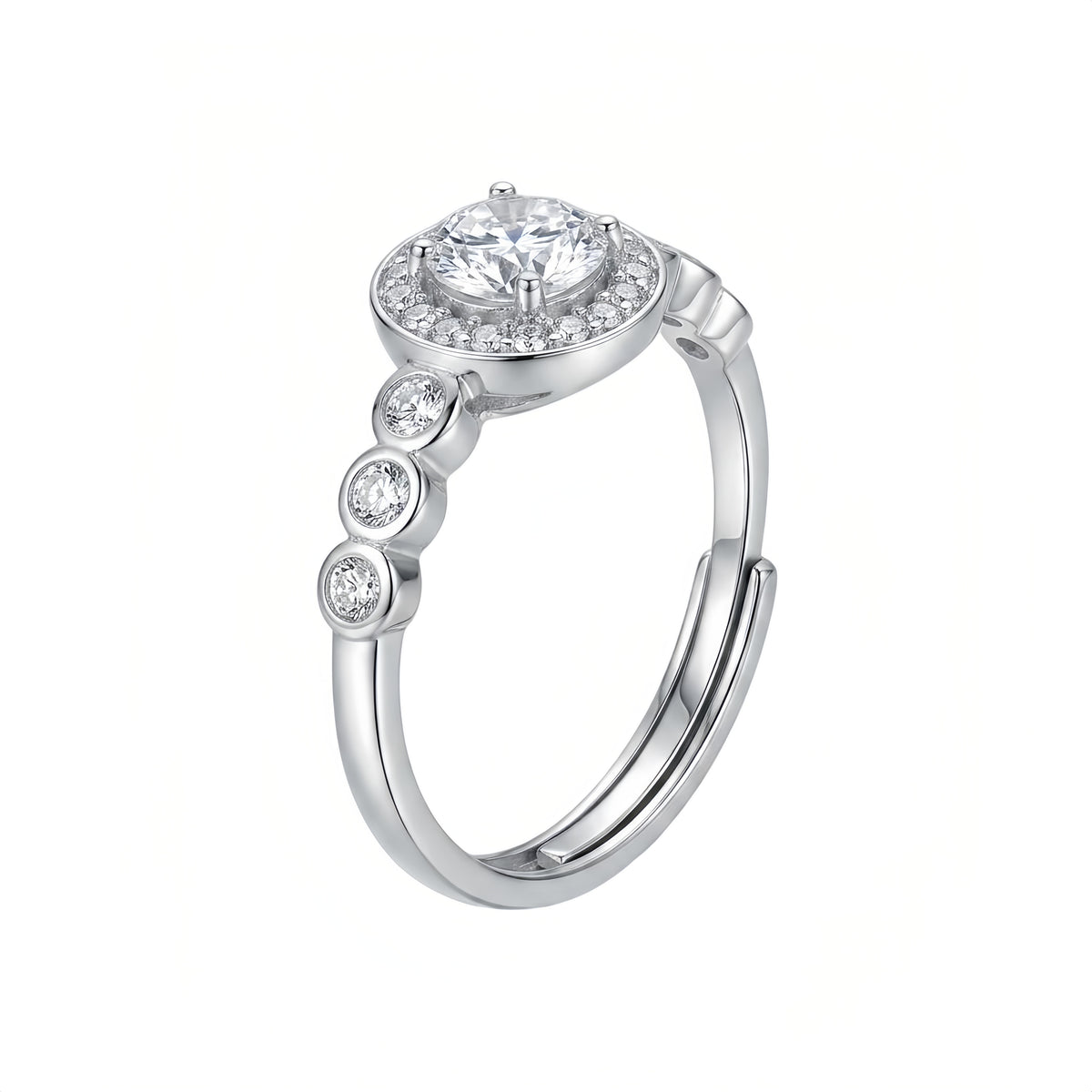 Sterling Silver Adjustable Halo Cubic Zirconia Ring