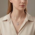 Sterling Silver Flower Clover Cubic Zirconia Pendant Necklace