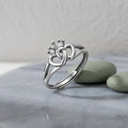 Sterling Silver Adjustable Crown and Double Heart Promise Ring