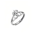 Sterling Silver Adjustable Crown and Double Heart Promise Ring