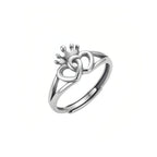 Sterling Silver Adjustable Crown and Double Heart Promise Ring