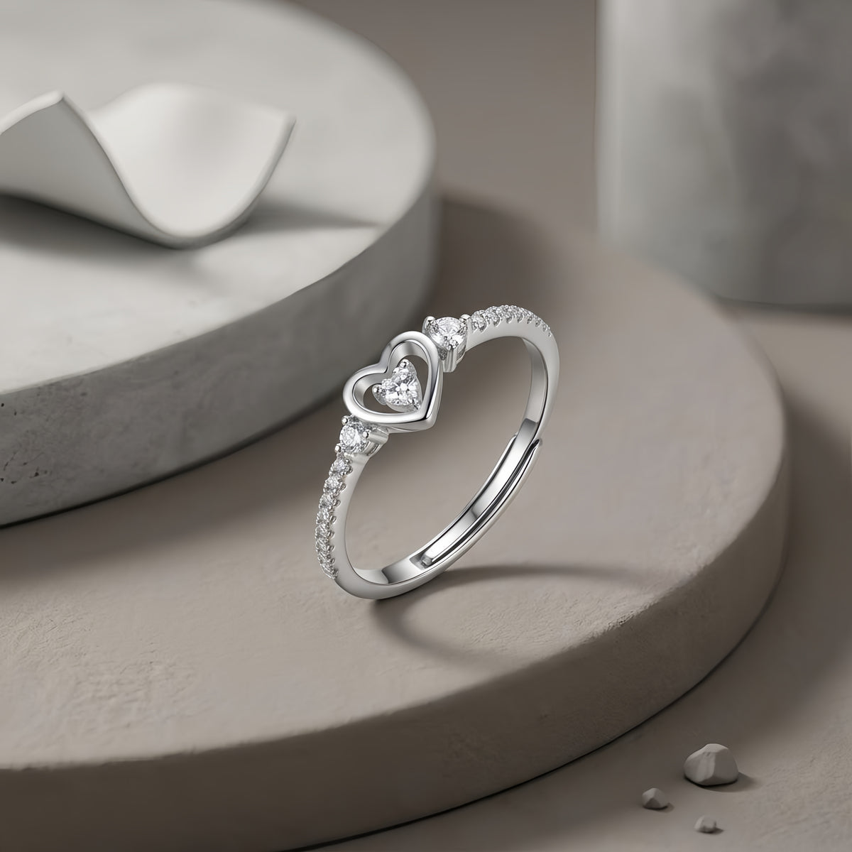 Sterling Silver Adjustable Heart Ring