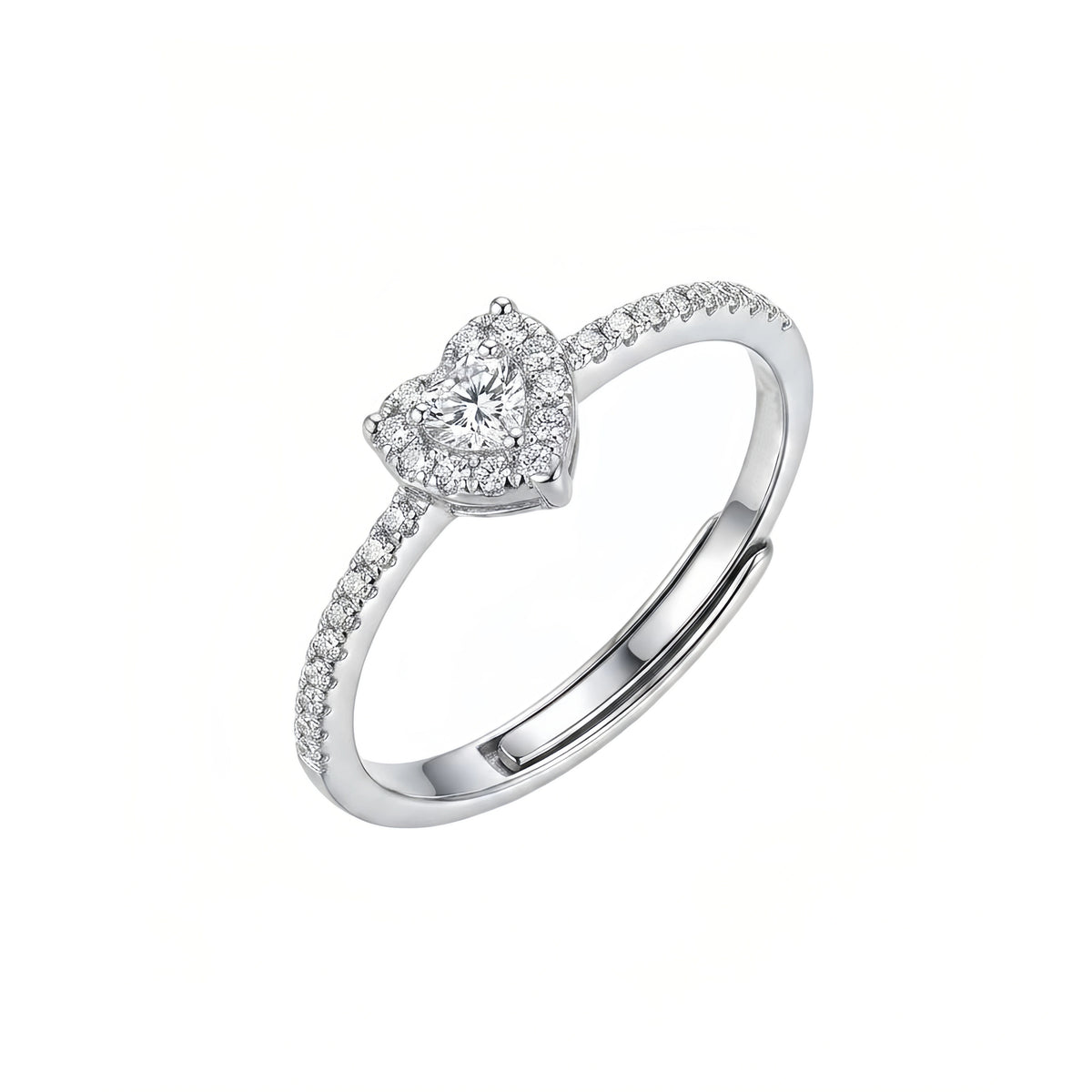 Sterling Silver Adjustable Heart Halo Ring