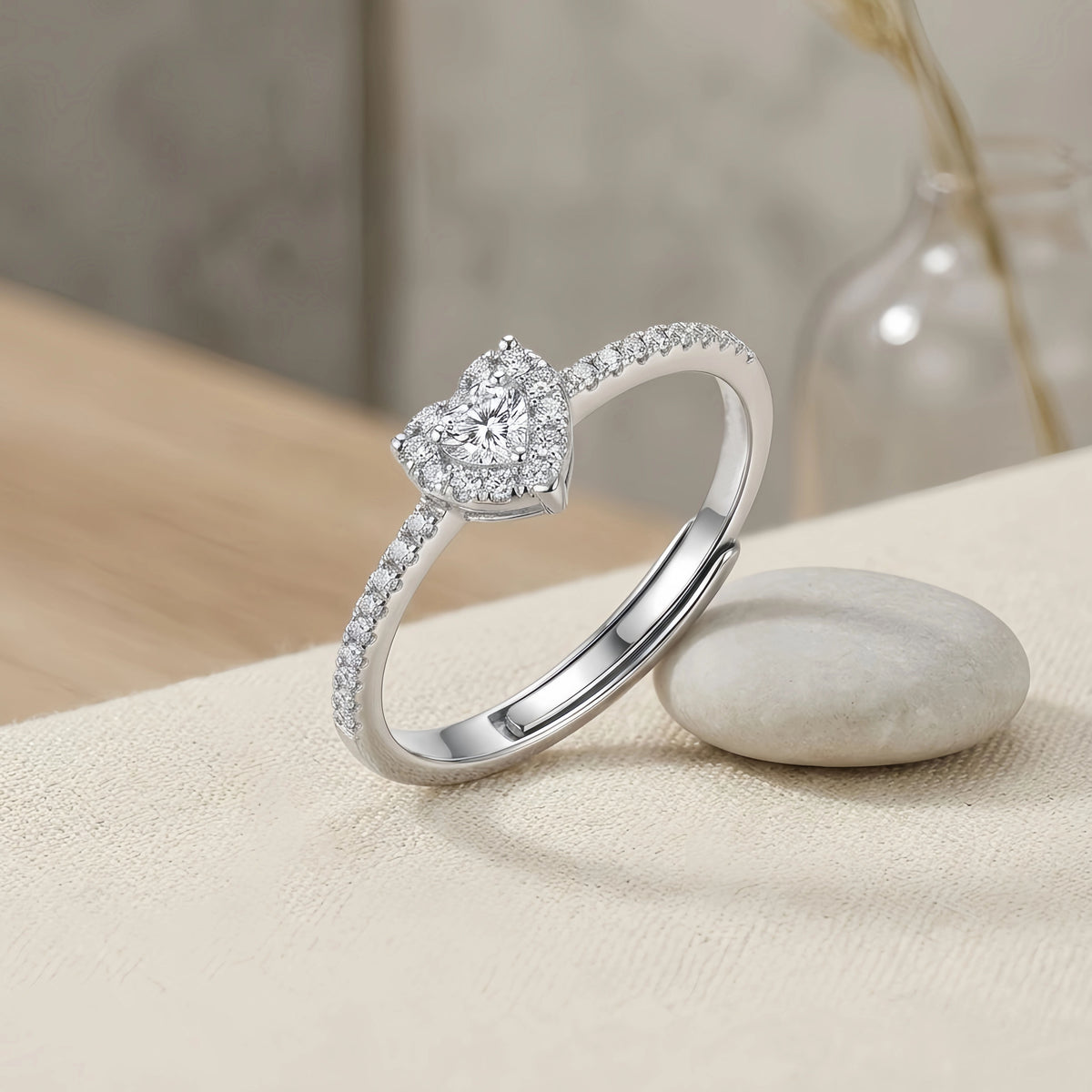 Sterling Silver Adjustable Heart Halo Ring