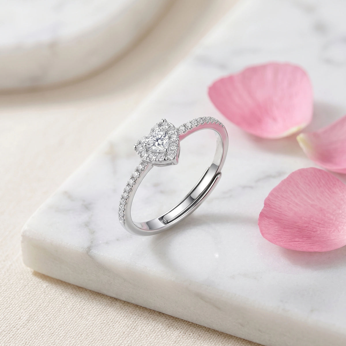 Sterling Silver Adjustable Heart Halo Ring