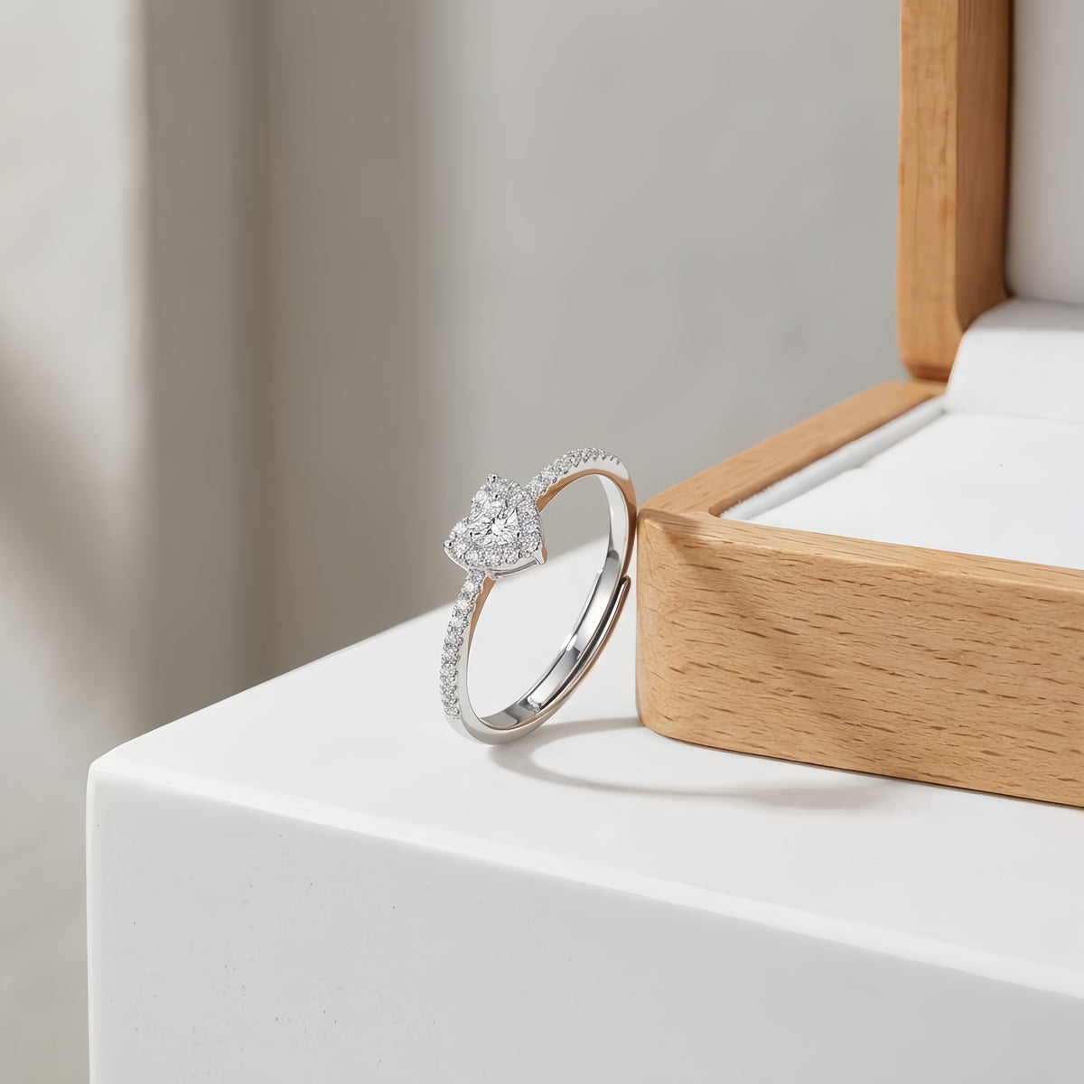 Sterling Silver Adjustable Heart Halo Ring