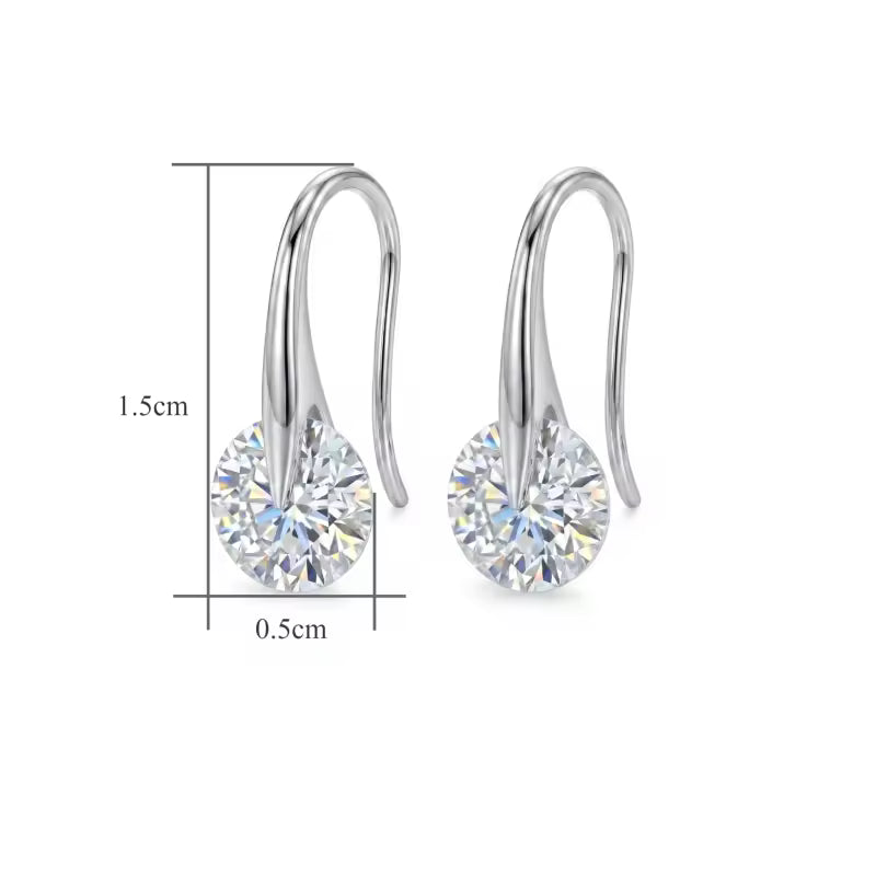 Sterling Silver Round Moissanite Hook Drop Earrings