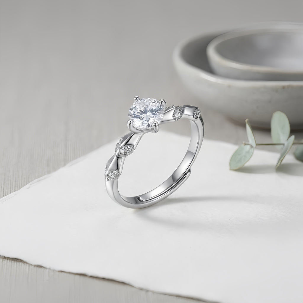 Sterling Silver Adjustable Twisted Vine Cubic Zirconia Solitaire Ring