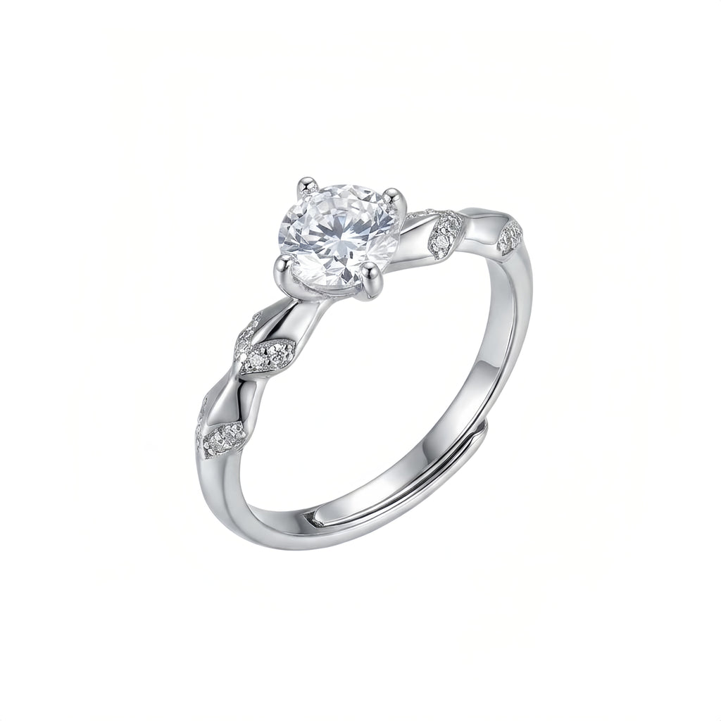 Sterling Silver Adjustable Twisted Vine Cubic Zirconia Solitaire Ring