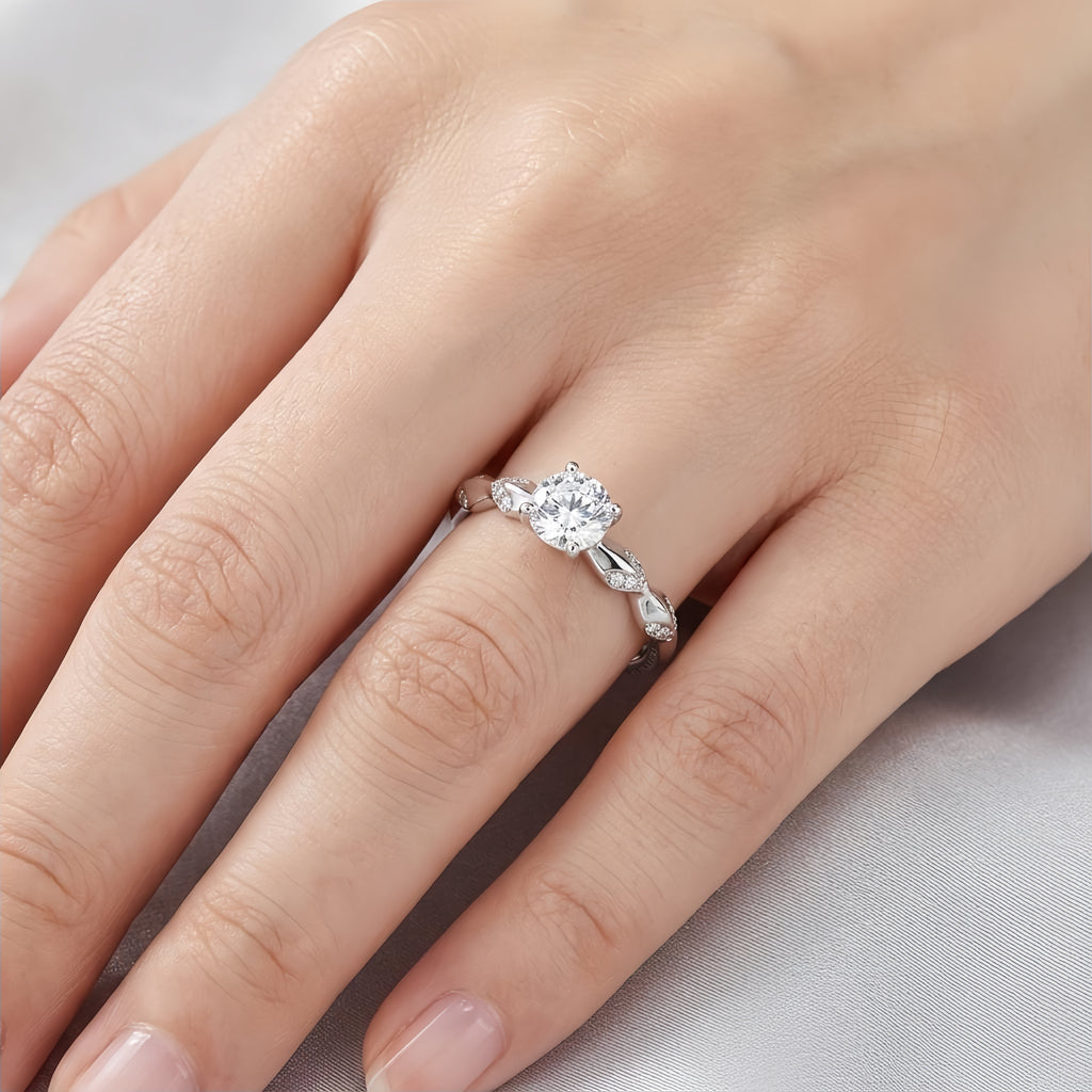 Sterling Silver Adjustable Twisted Vine Cubic Zirconia Solitaire Ring