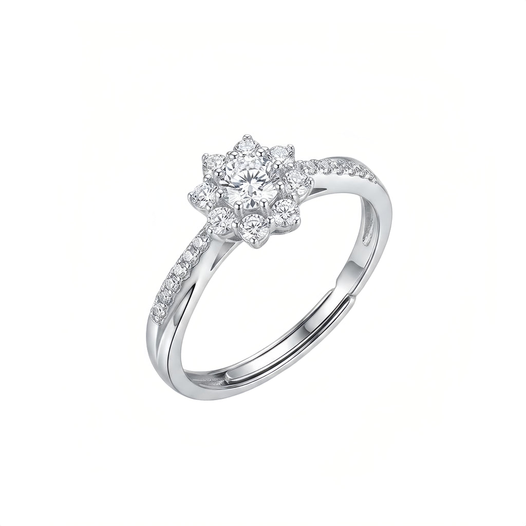 Sterling Silver Snowflake Flower Halo Ring