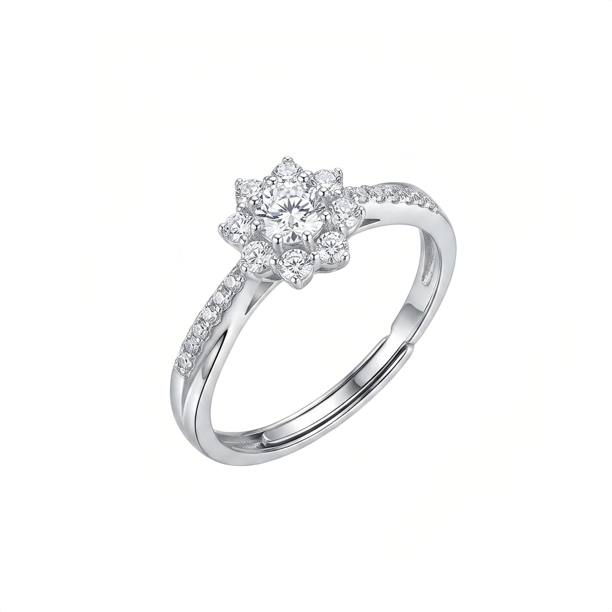 Sterling Silver Snowflake Flower Halo Ring